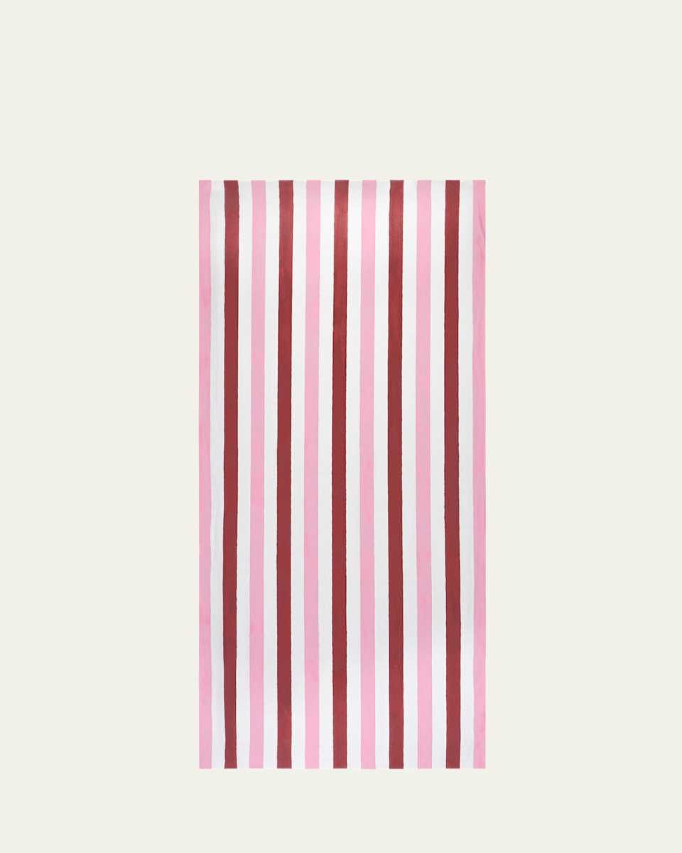 Raspberry/Rose Pink Stripe Linen Tablecloth, 65" x 98"
